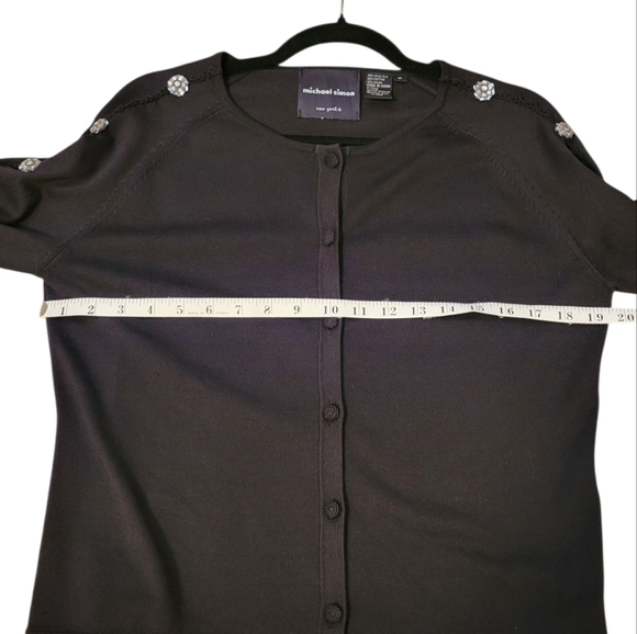 Michael Simon Silk Black Button Cardigan Sweater Embellished Rhinestone Medium - Picture 8 of 10